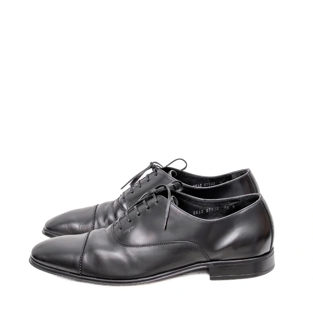 Salvatore Ferragamo Black‎ Leather Cap-Toe Oxfords – Men’s Size US 9.5D